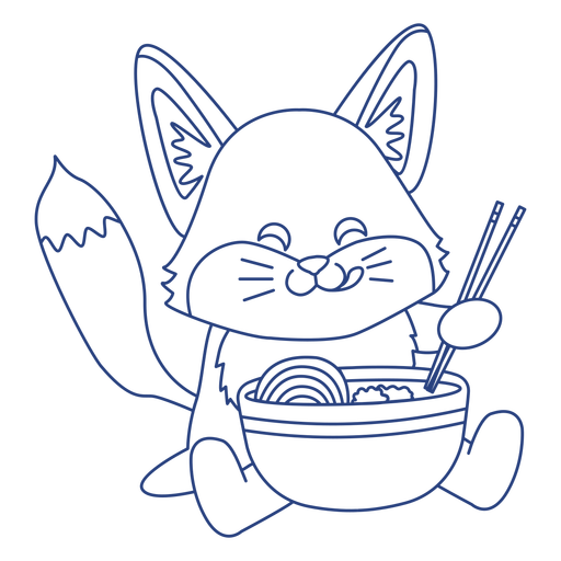 Fox eating ramen stroke PNG Design
