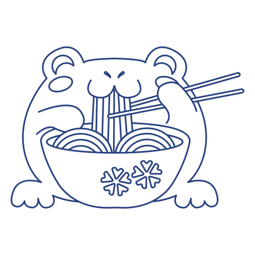 Frog eating ramen stroke PNG Design