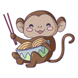 Monkey Eating Ramen Cute PNG & SVG Design For T-Shirts