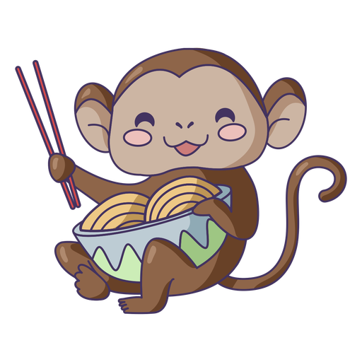 Affe isst Ramen süß PNG-Design