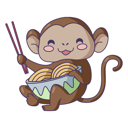Macaco comendo ramen fofo Desenho PNG