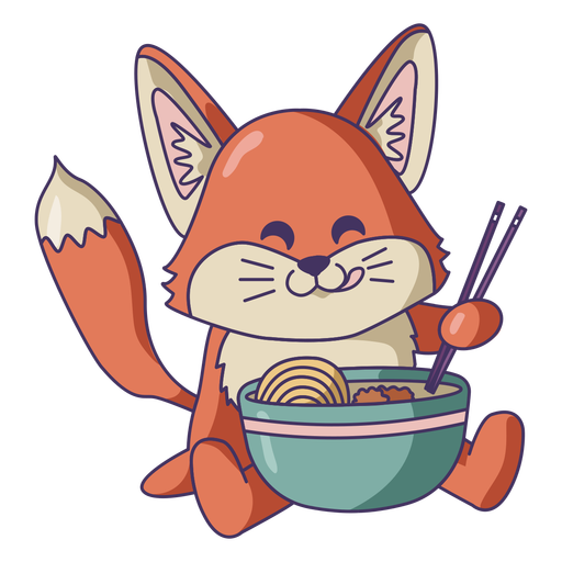 Fox eating ramen cute PNG Design