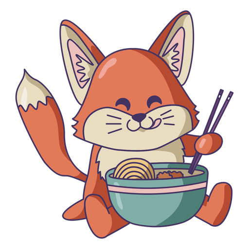 Fuchs isst Ramen süß PNG-Design