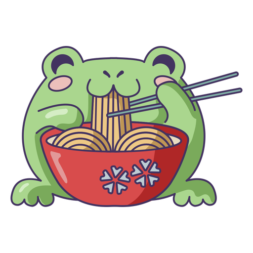 Frog eating ramen cute PNG Design