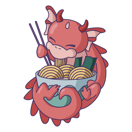 Dragon eating ramen cute PNG Design