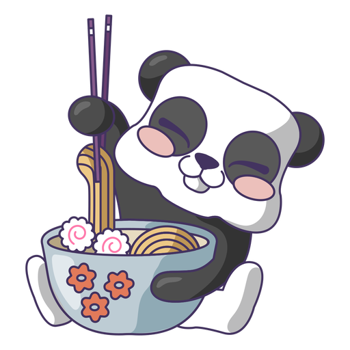 Panda comendo ramen fofo Desenho PNG