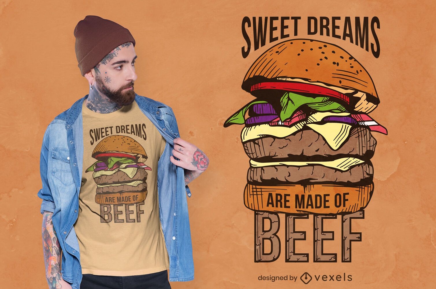 Desenho de t-shirt com ilustração de comida Hamburguer