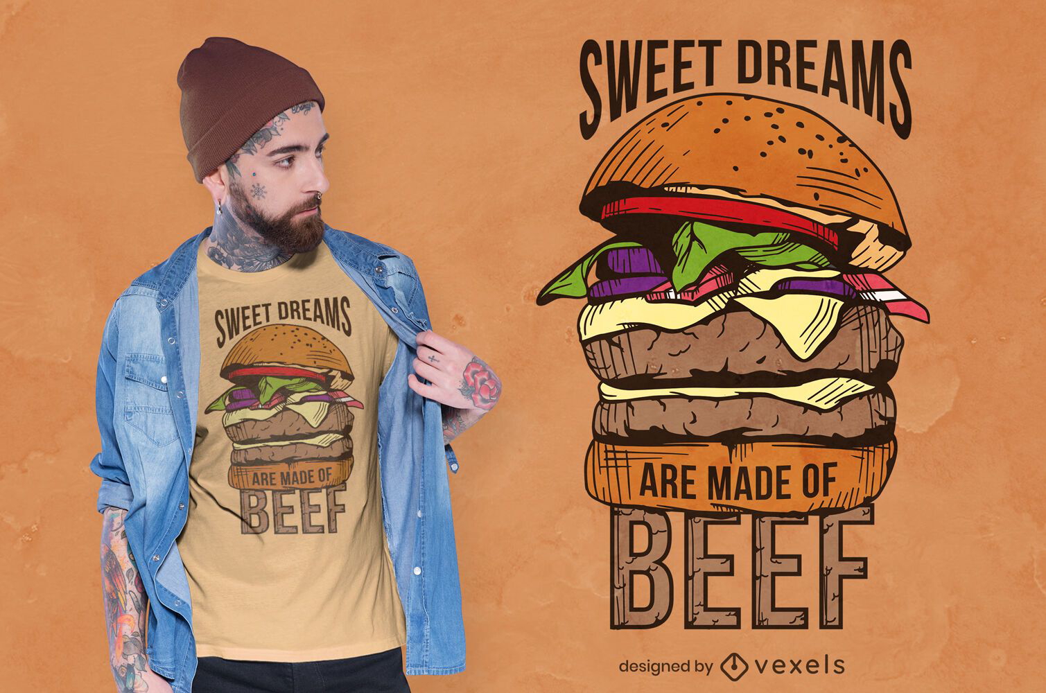 Diseño de camiseta de ilustración de comida de Hamburgo.