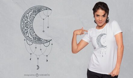 Design de t-shirt com decoração de mandala meia lua