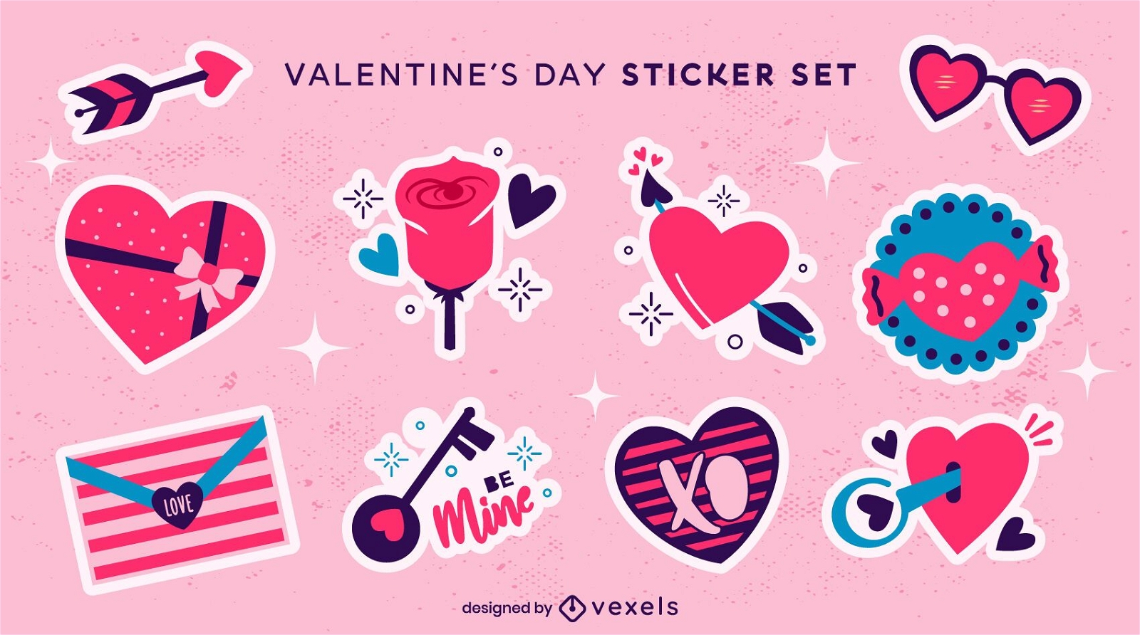 Valentine's day hearts sticket set
