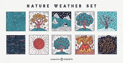 Conjunto de mosaico de condições climáticas da natureza