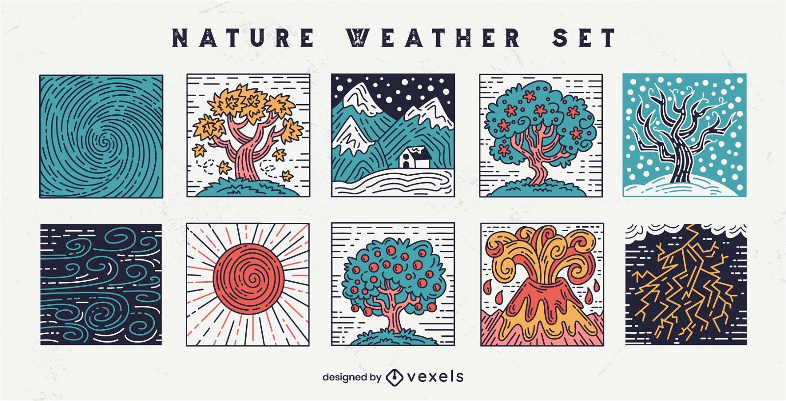 Conjunto de mosaico de condiciones climáticas de la naturaleza