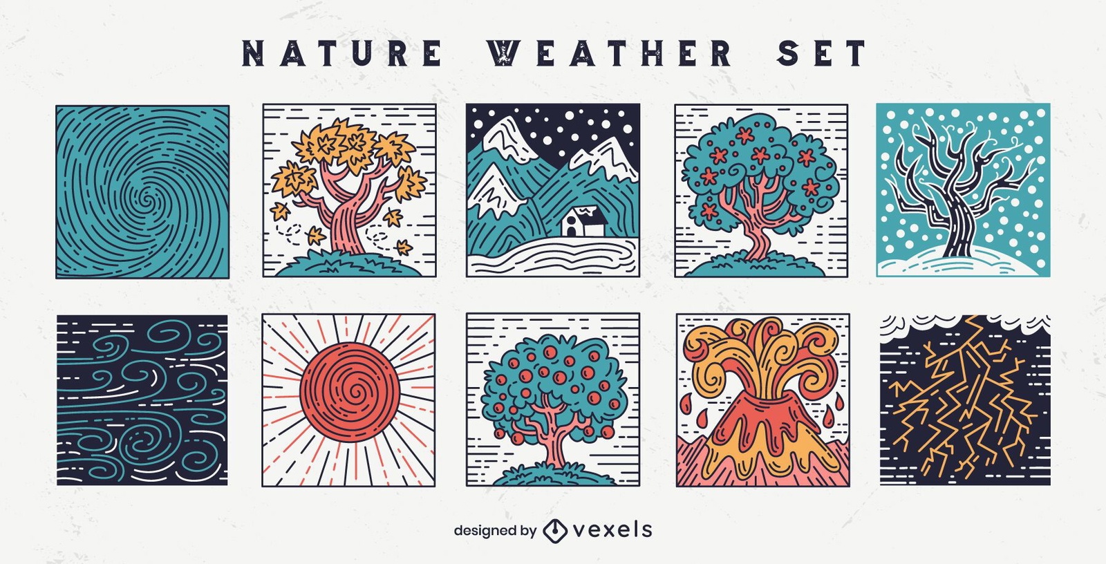 Conjunto de mosaico de condições climáticas da natureza