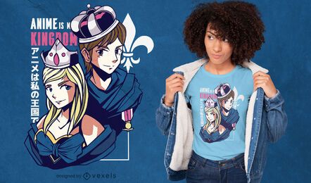 Diseño de camiseta de rey y reina de anime.