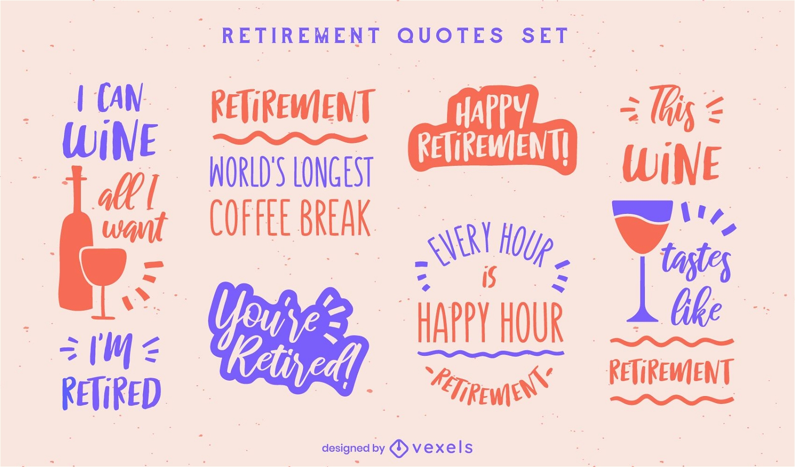 Happy retirement drinking badges set
