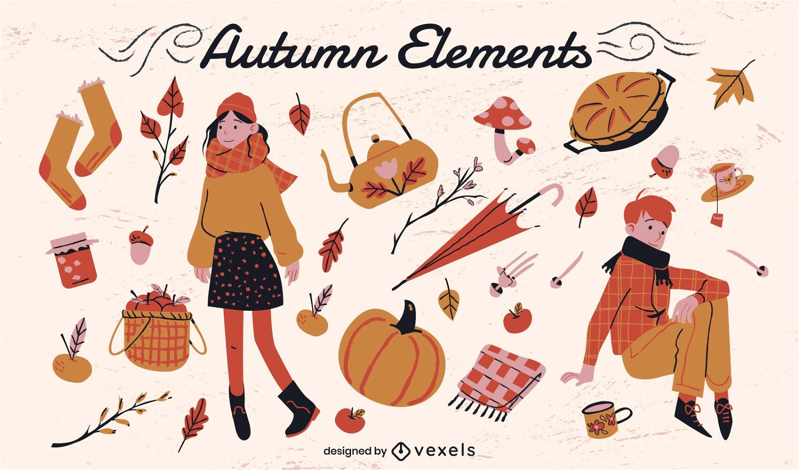 Conjunto de elementos de roupas da natureza para a temporada de outono