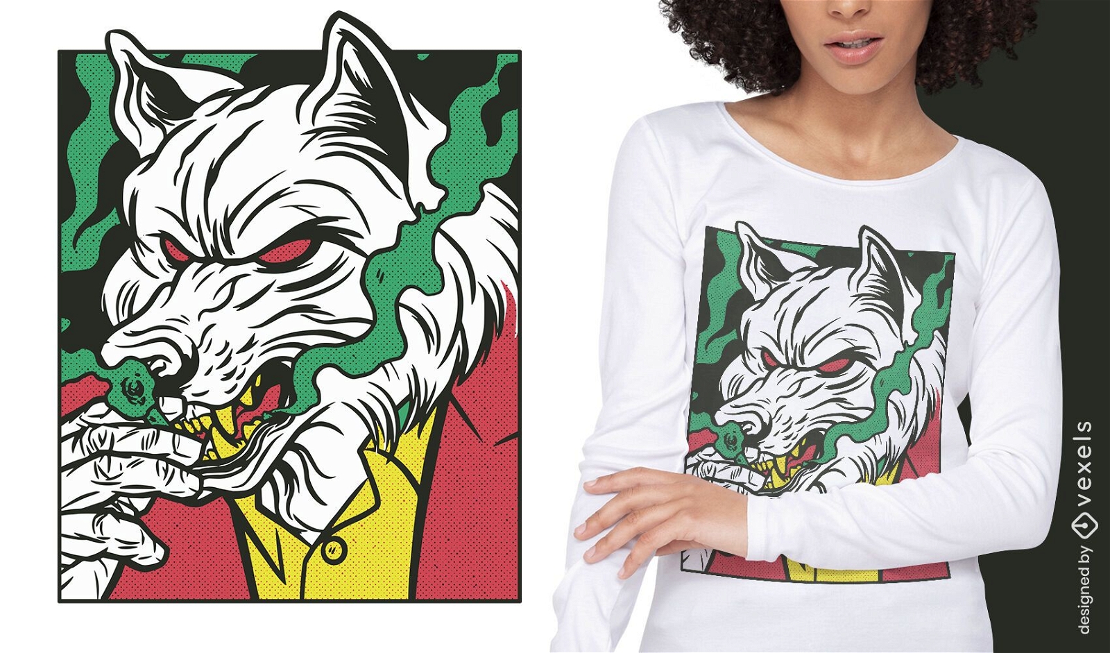 Diseño de camiseta cómica animal mafia lobo