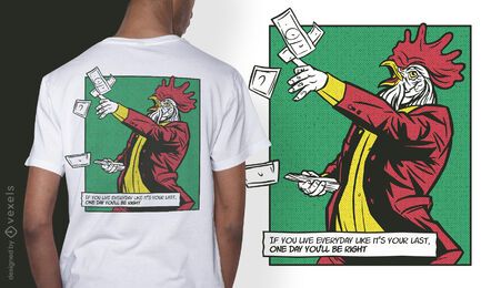 Design de t-shirt em quadrinhos com animais de galo