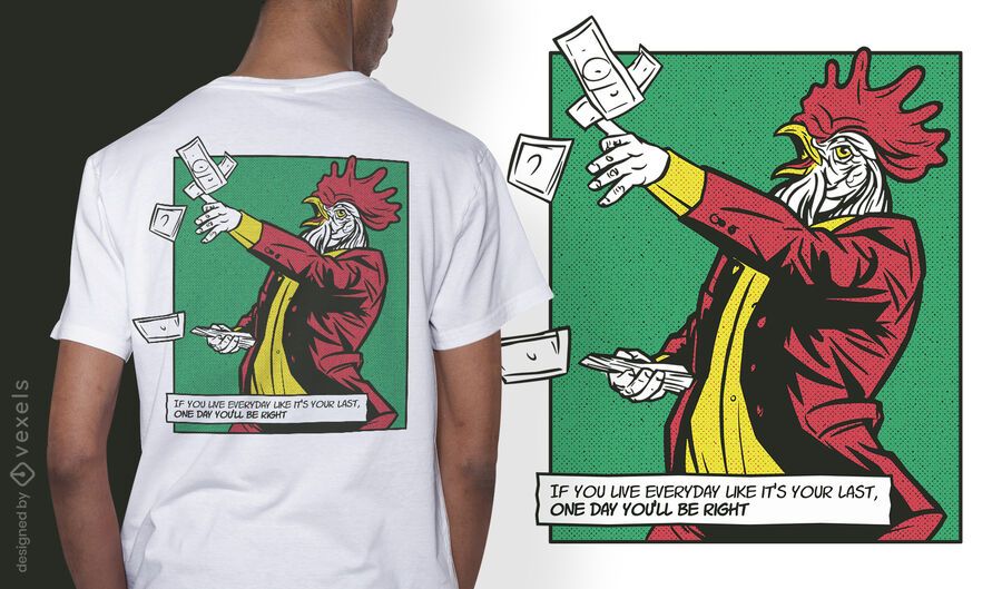 Rich rooster animal comic t-shirt design Rich rooster animal comic t-shirt design