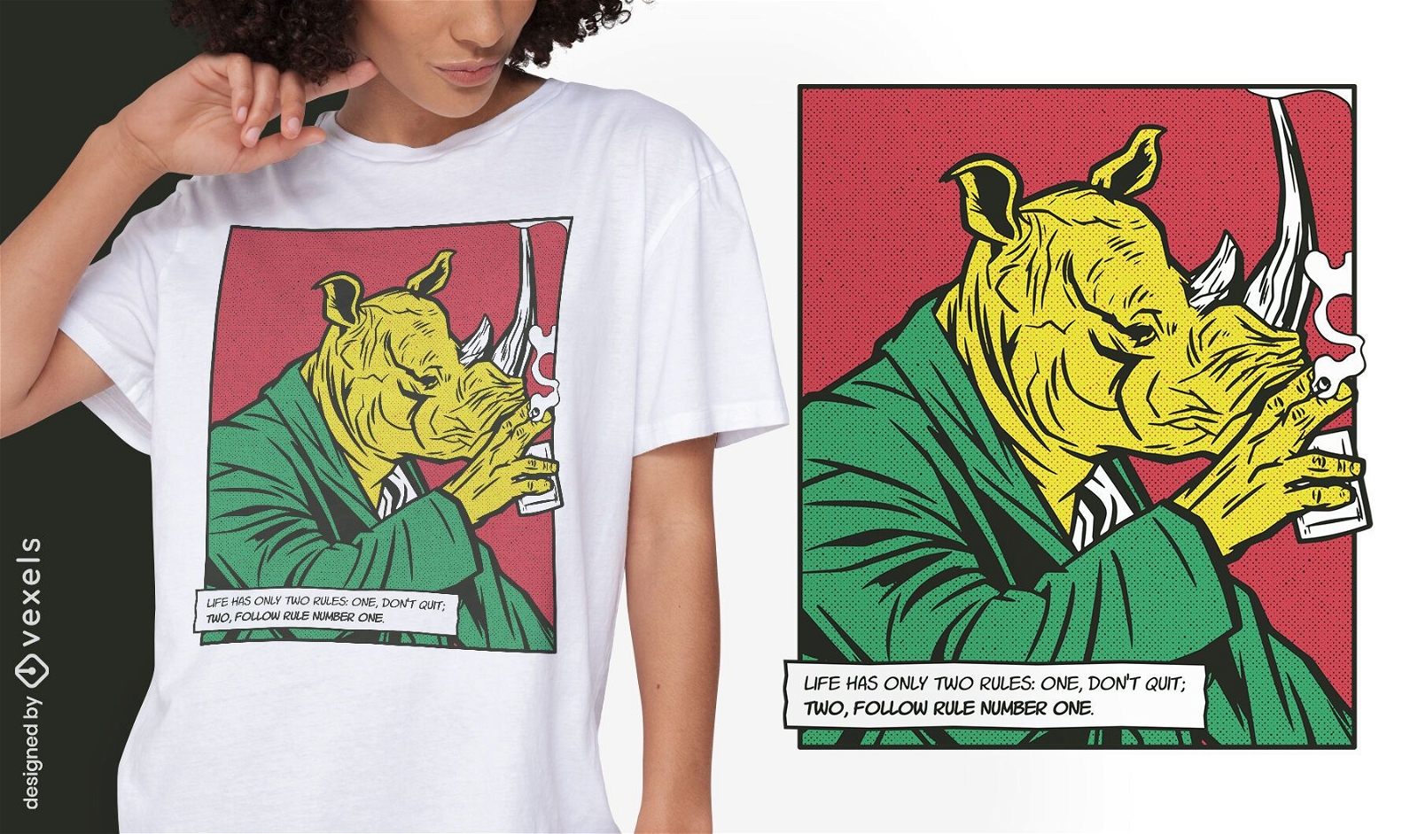 Rinoceronte bebe design de camiseta em quadrinhos com animais