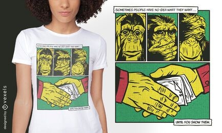 Design de camiseta em quadrinhos com animais da máfia do macaco