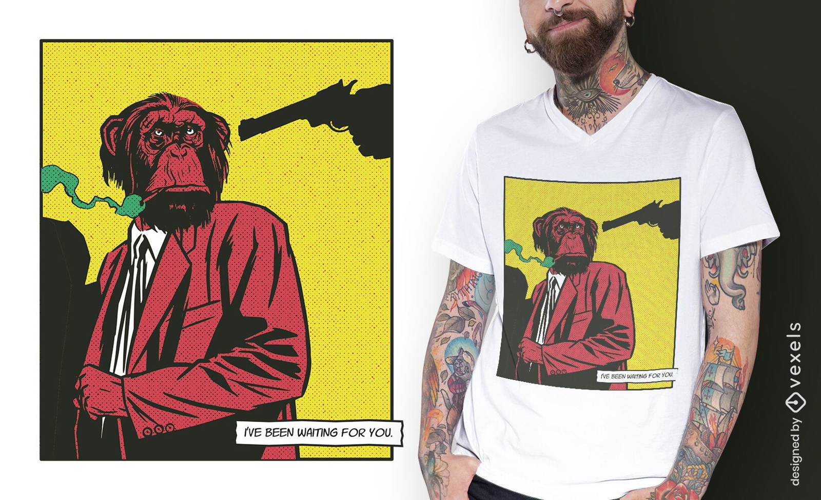 Affen rauchendes Tier-Comic-T-Shirt Design