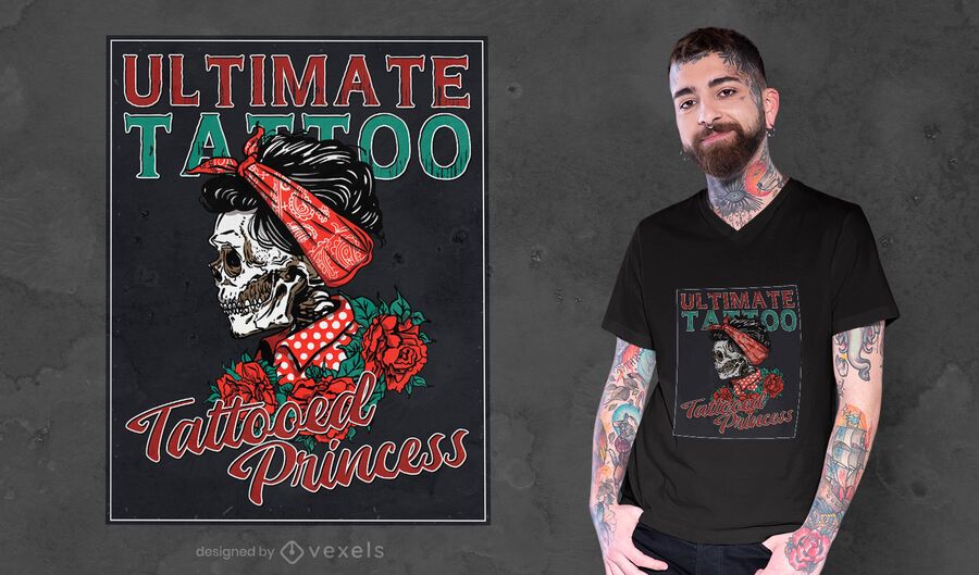 Skeleton woman flower tattoo t-shirt design Skeleton woman flower tattoo t-shirt design