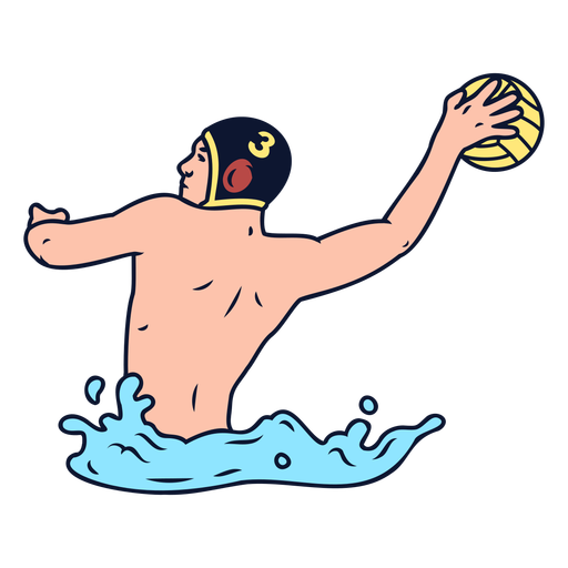 Jogador de pólo aquático jogando traçado de cor de bola