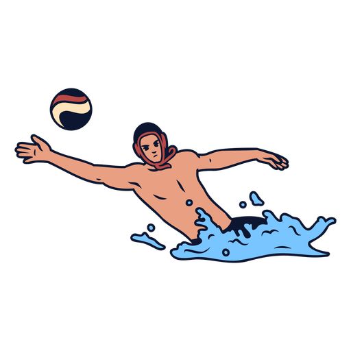 Jogador de pólo aquático atingindo o traçado de cor da bola