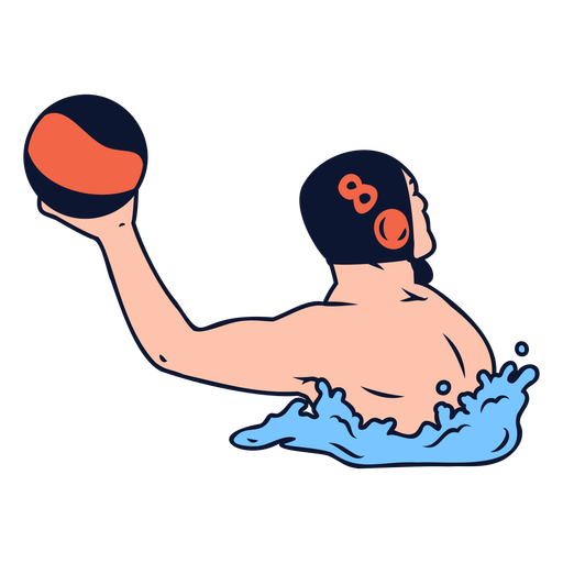 Waterpolo player right handed with ball color stroke PNG Design