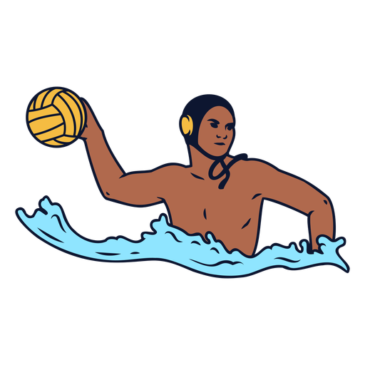 Right handed waterpolo player with ball color stroke PNG Design