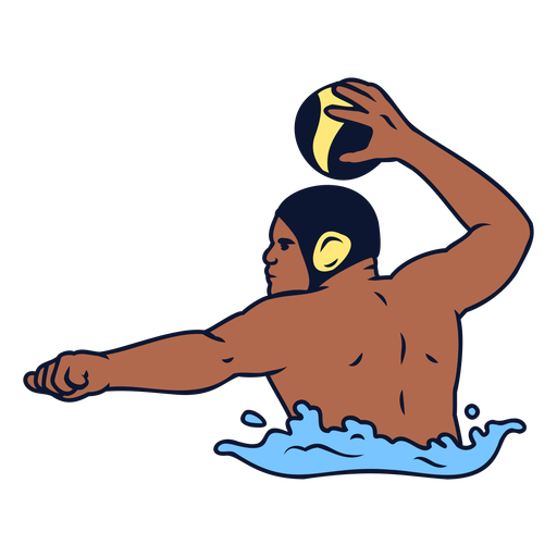 Right handed waterpolo player throwing ball color stroke PNG Design