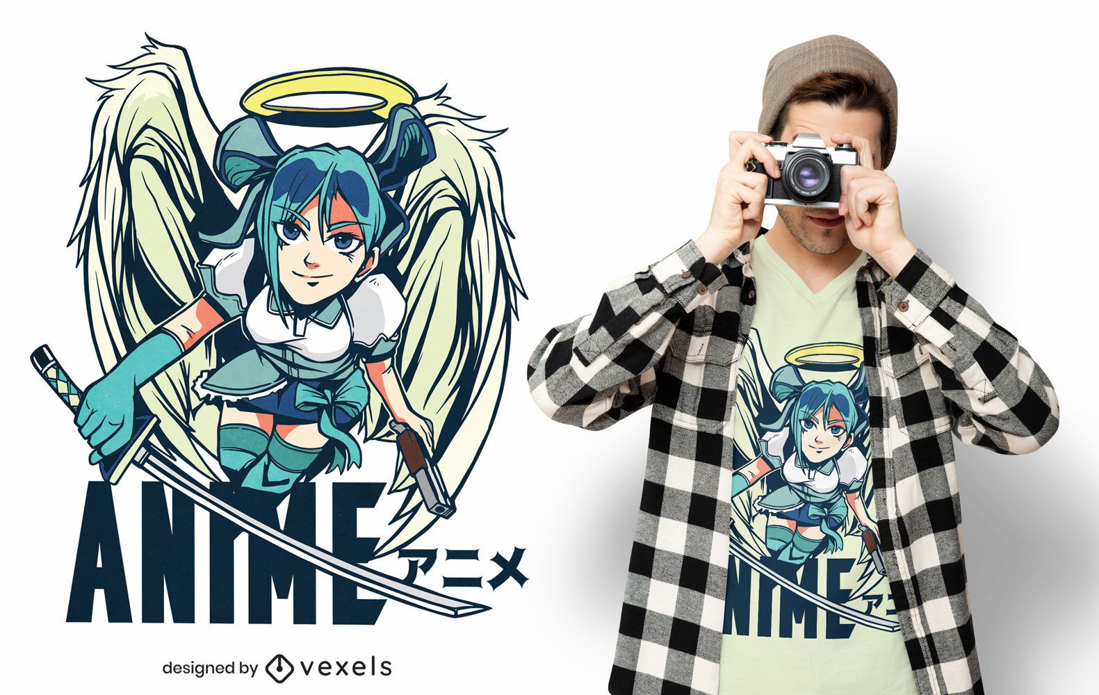 Anime angel warrior girl t-shirt design