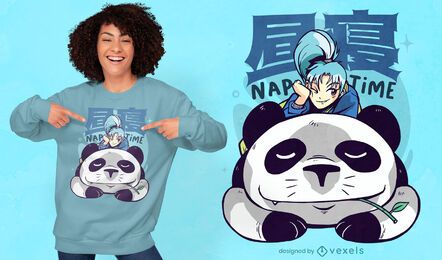 Diseño de camiseta de anime panda nap time