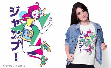 Design de t-shirt musical com auscultadores anime girl