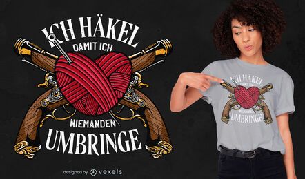 Häkeln Herz Nadeln und Waffen T-Shirt Design