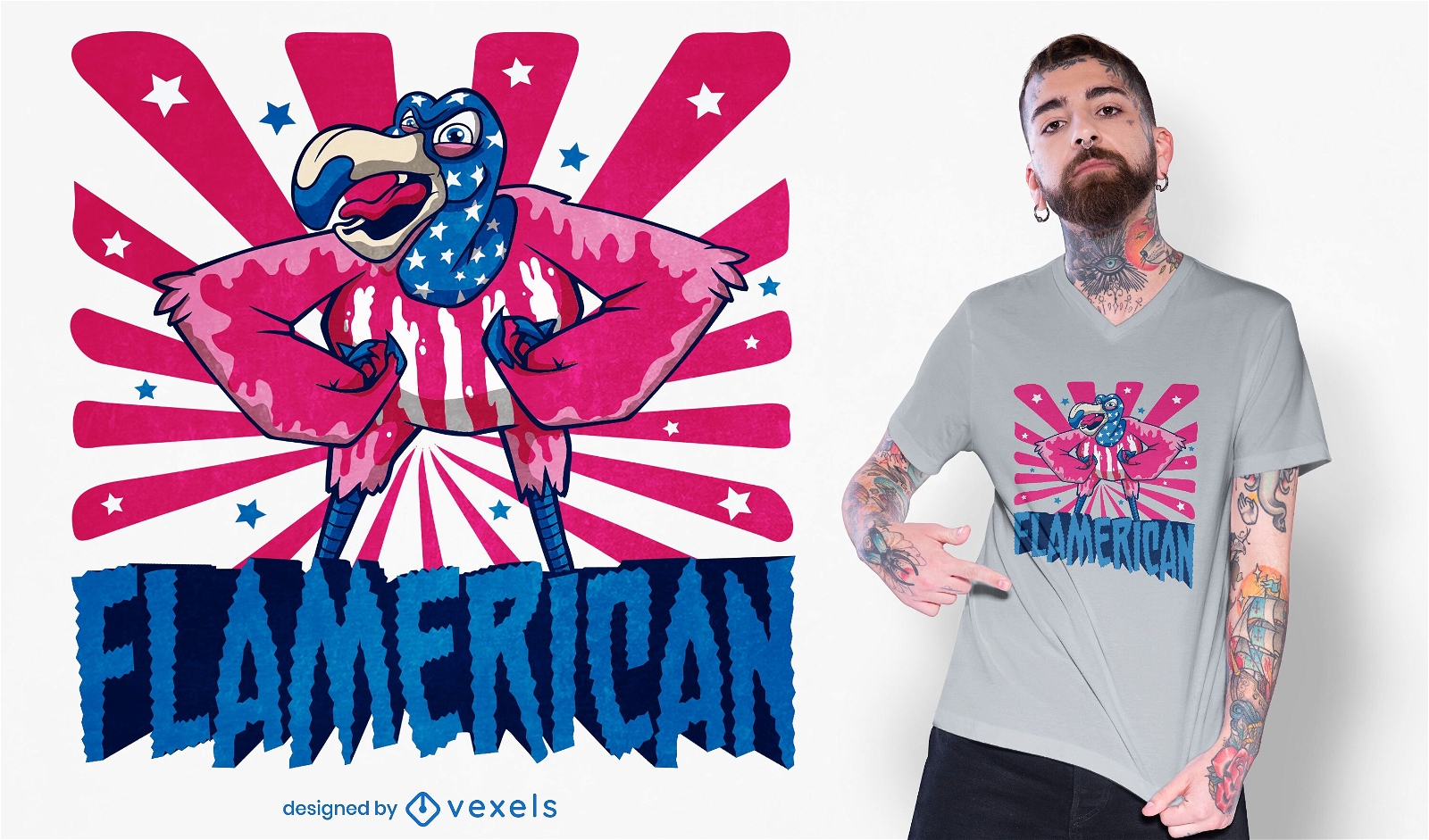 Amerikanischer Flamingo-Karikatur-T-Shirt-Entwurf