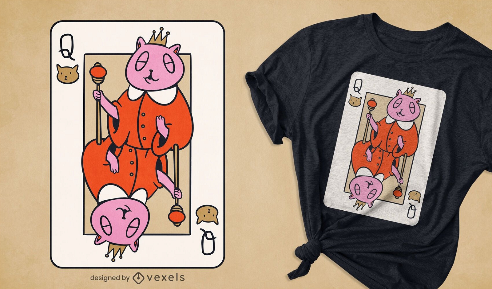 Diseño de camiseta de cartas de póquer de reina de gatos.