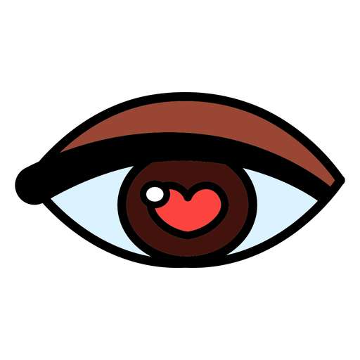 Eye with heart pupil color stroke PNG Design