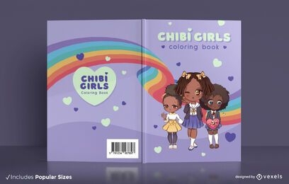 Chibi girls coloring book cover design