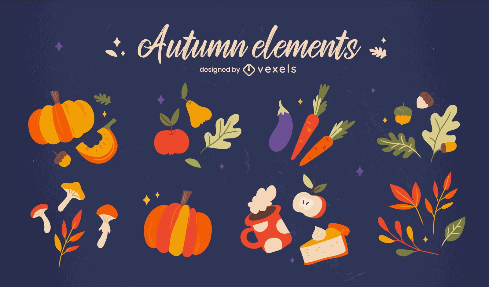 Autumn season food nature element set