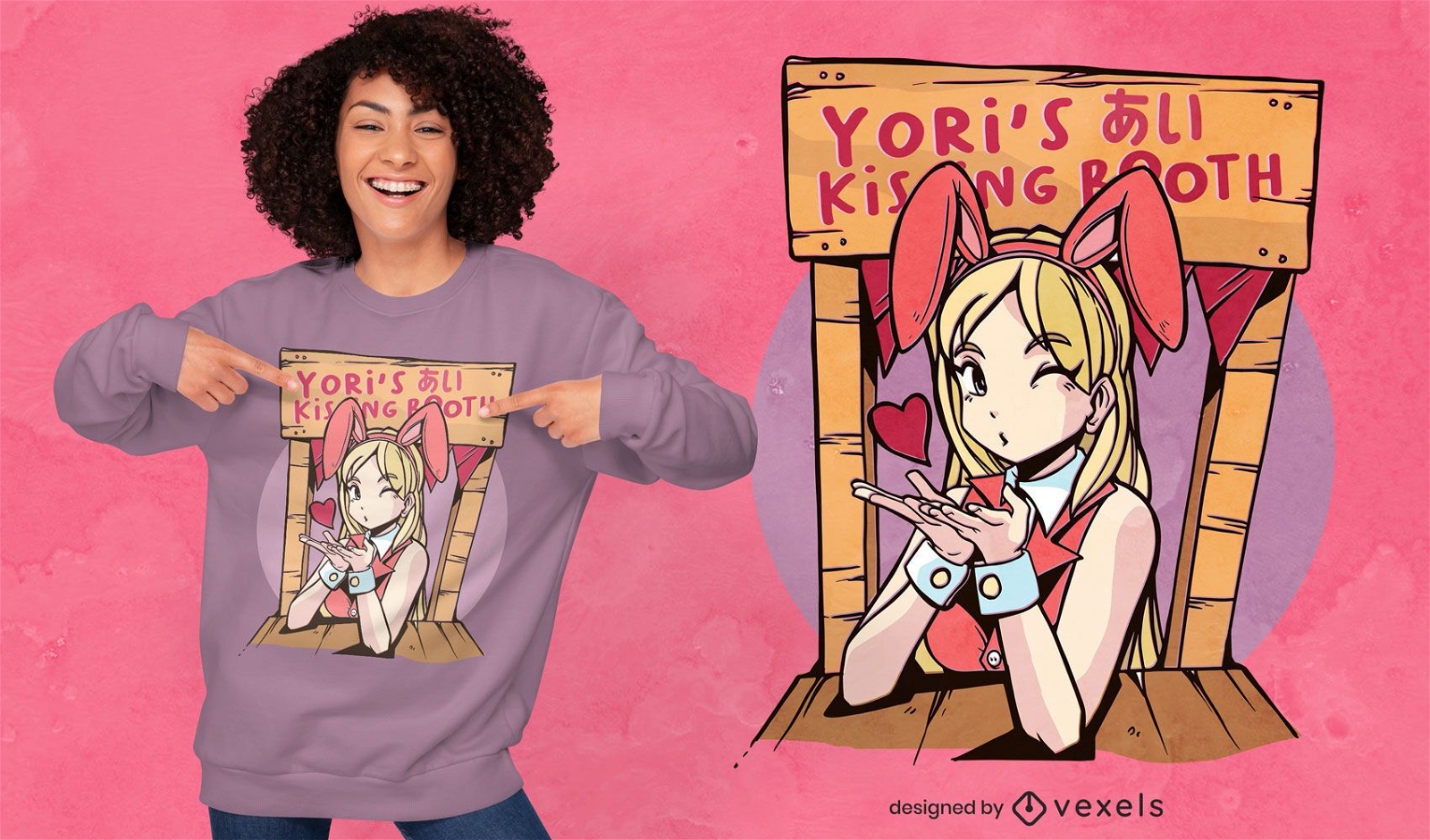 Anime-Mädchen, das Stand-T-Shirt Design küsst