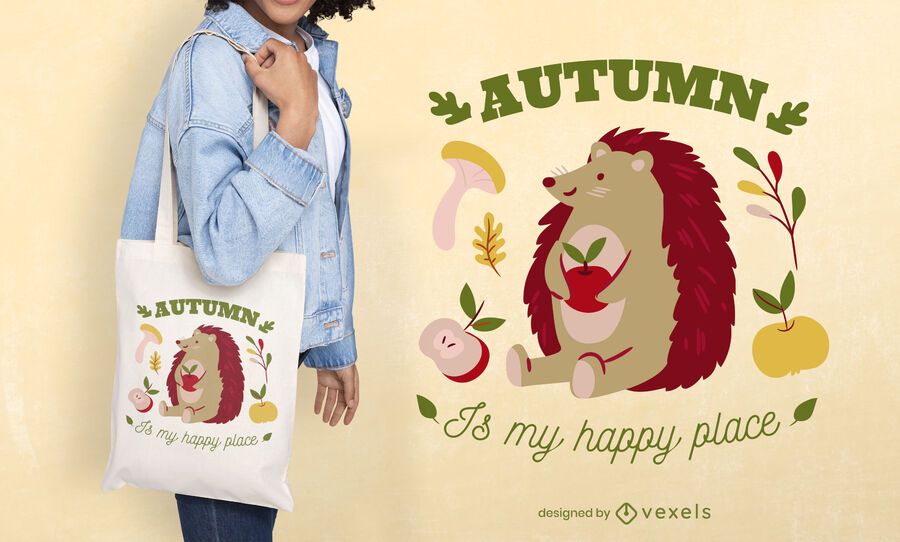 Autumn hedgehog quote tote bag design Autumn hedgehog quote tote bag design