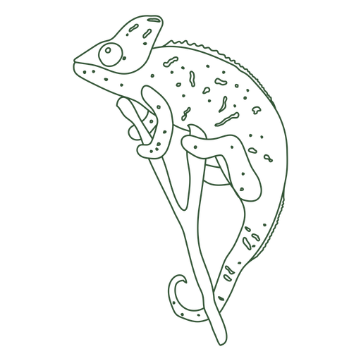Chameleon standing on a branch continuous line PNG Design