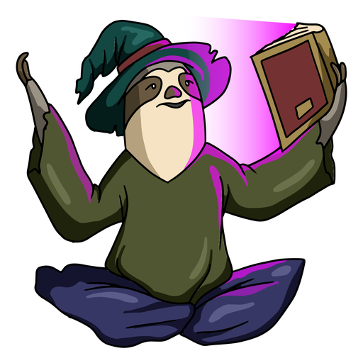 Wizard sloth color stroke PNG Design