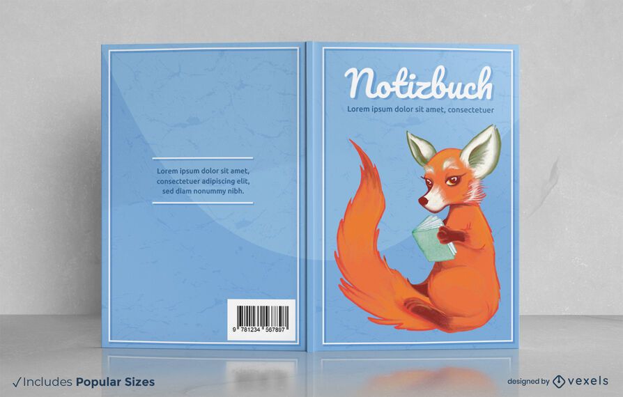 Fox reading notebook cover design Fox reading notebook cover design