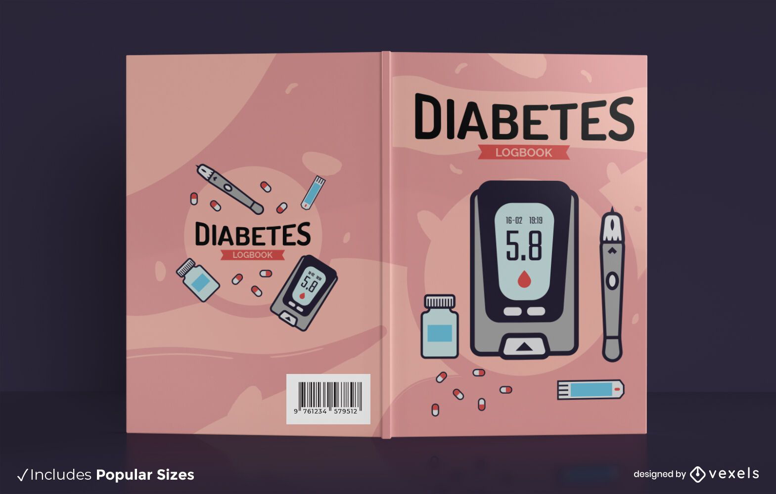 Diseño de portada de libro de salud de registro de diabetes