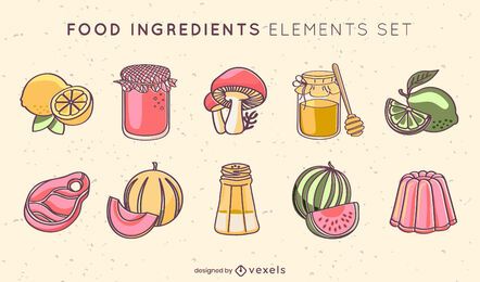 Conjunto de frutas de ingredientes alimentares