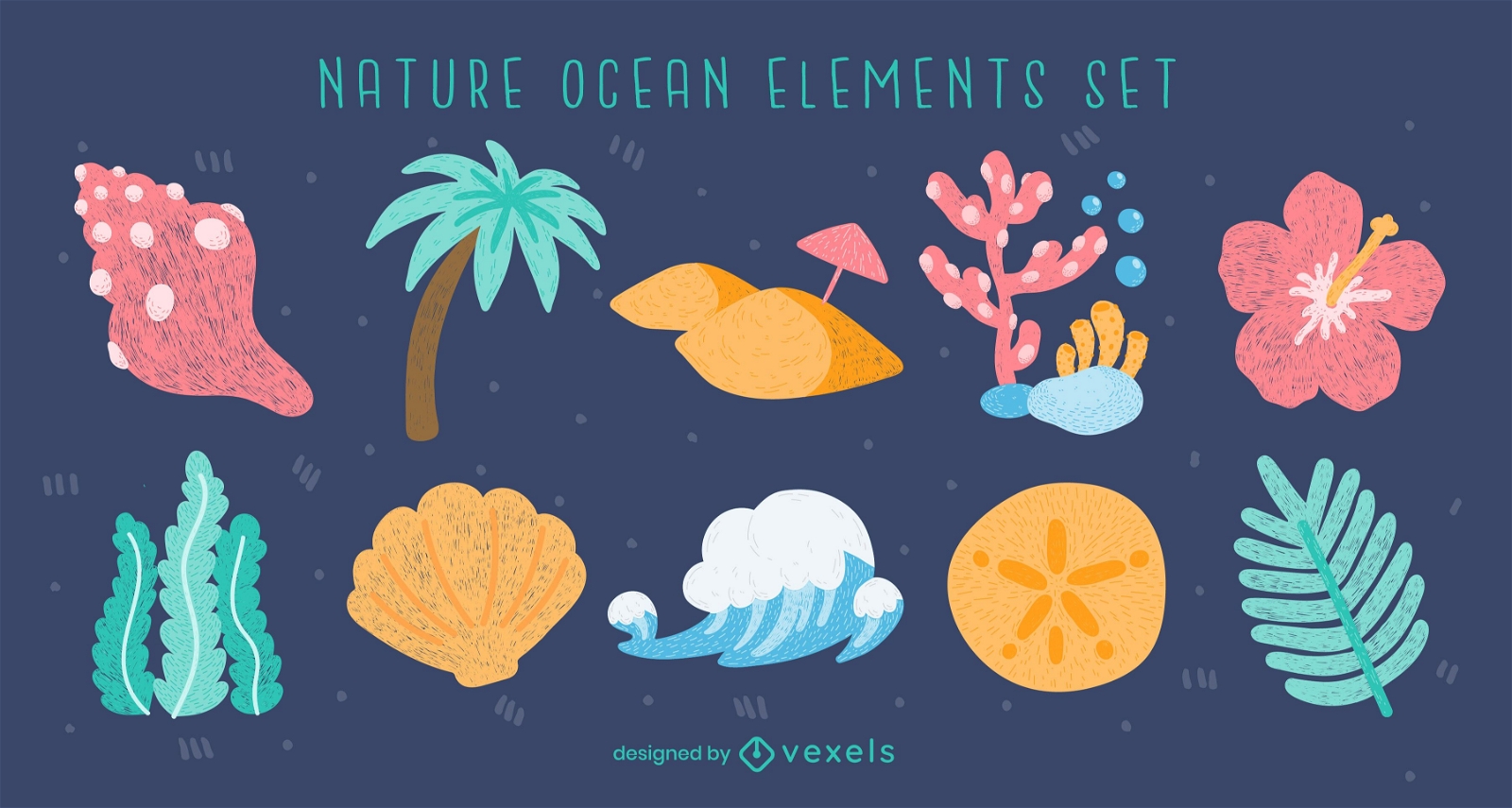 Conjunto de naturaleza de elementos de verano de playa de oc?ano