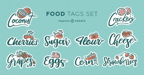 Food ingredients badges lettering set